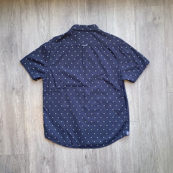 slim fit short sleeve dark blue button down with white skull print size L - Picture 5 of 7